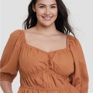 💸 A New Day Puff Elbow Sleeve Shirt Top Copper Brown Sz XL